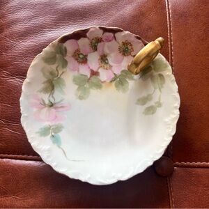 Vintage T and V Limoges dish beautiful floral candle holder design gold ring